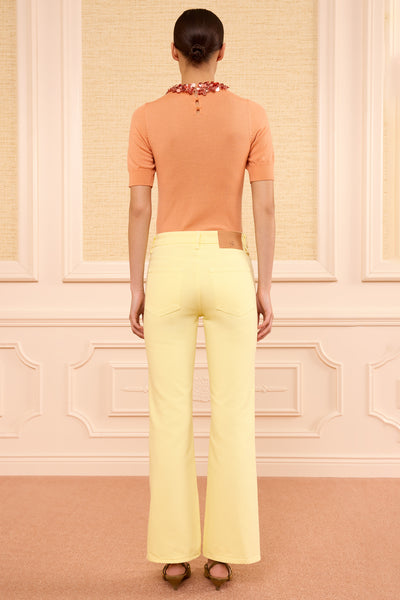 Chantilly Yellow Kick Flare Jean - Full Back View On Model | Ulla Johnson