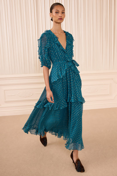 Beryl Silk Chiffon Ruffle Maxi Dress - Front View On Model | Ulla Johnson