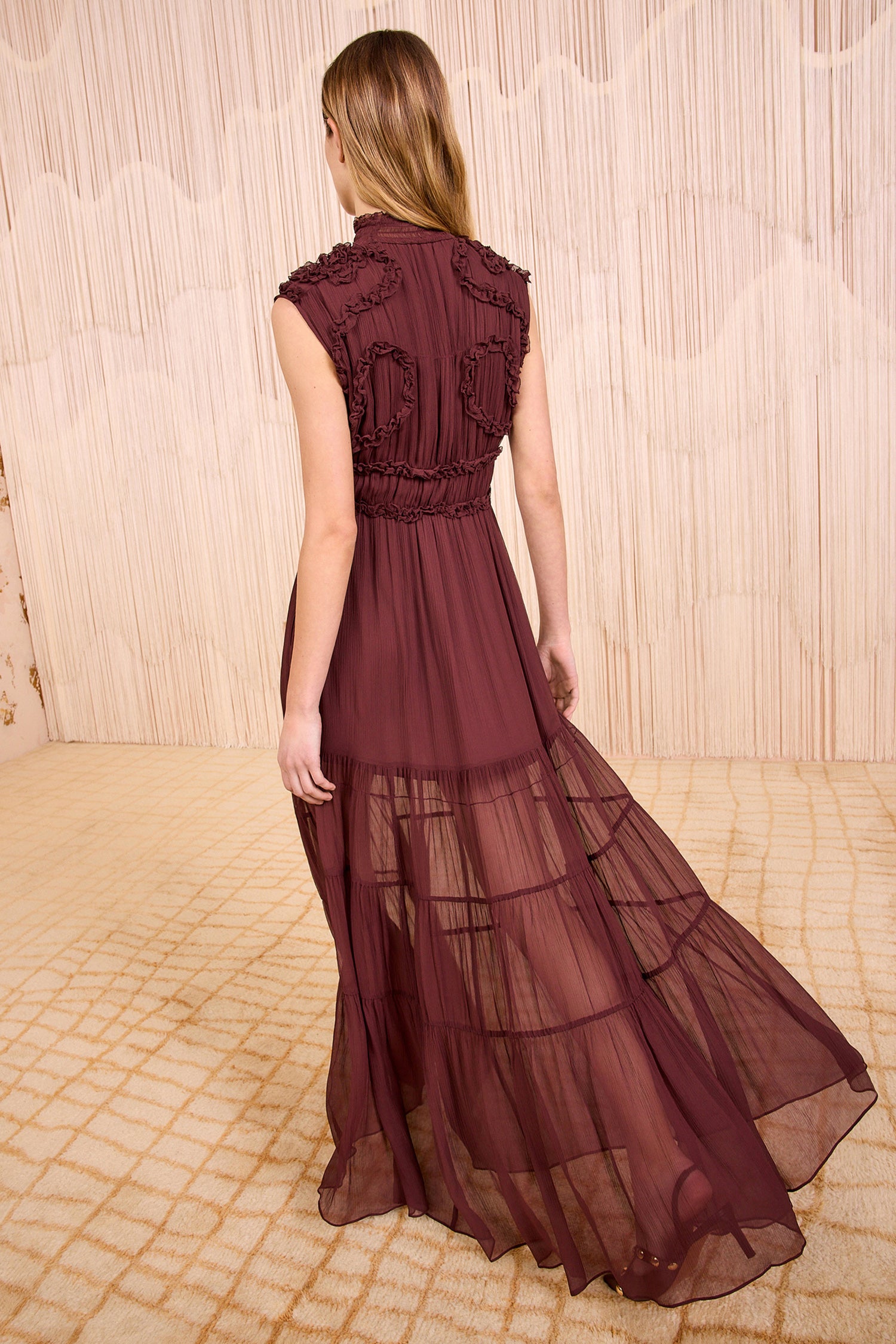 Ulla Johnson Mahogany Silk Smocked Gown - Back View | Ulla Johnson