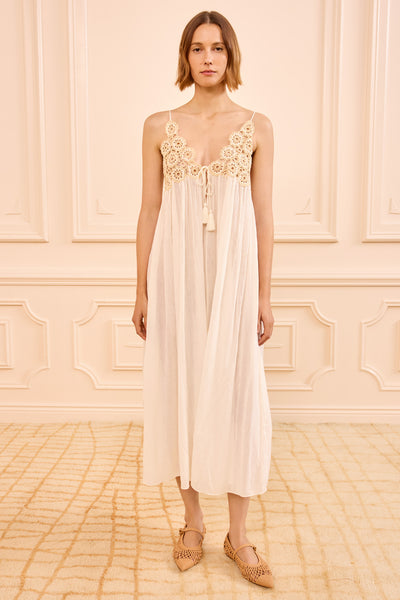 Creme Cotton Gauze Zadie Coverup Dress, Luxury Designer Coverup - Front View | Ulla Johnson