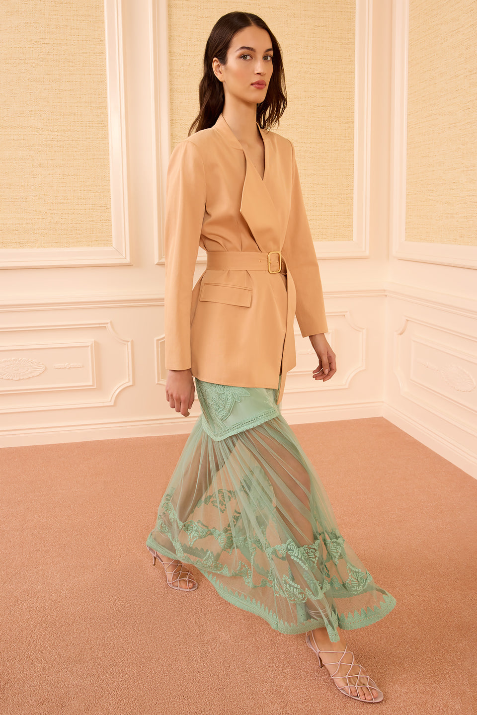Fawn Designer Draped Blazer, Belted Waist & Sleeve Buttons - Full Length Styled Look | Ulla Johnson