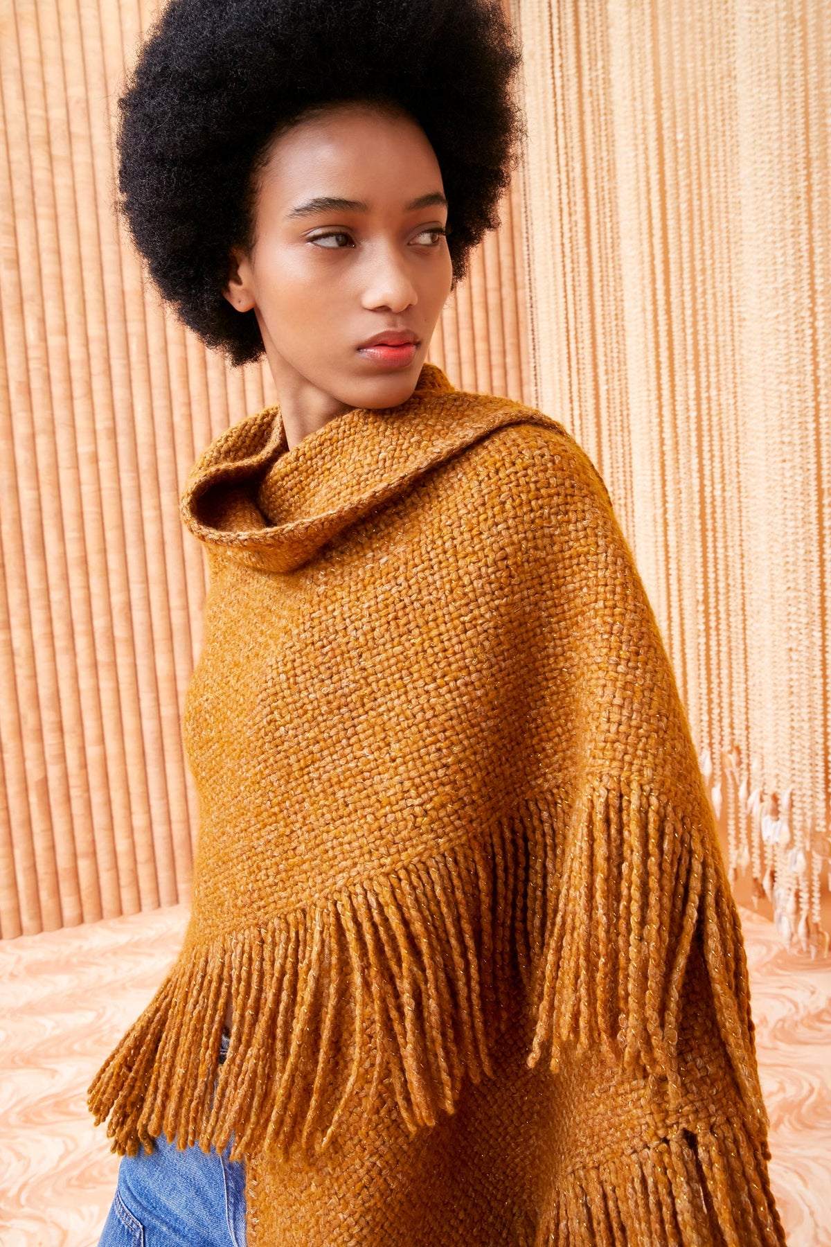 Bronze Artisan Cotton Wrap Shawl with Fringe - On Model | Ulla Johnson