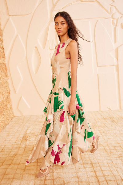 Comet Print Cotton Poplin Maxi Dress - Side Profile, Tiered Ruffle Skirt | Ulla Johnson