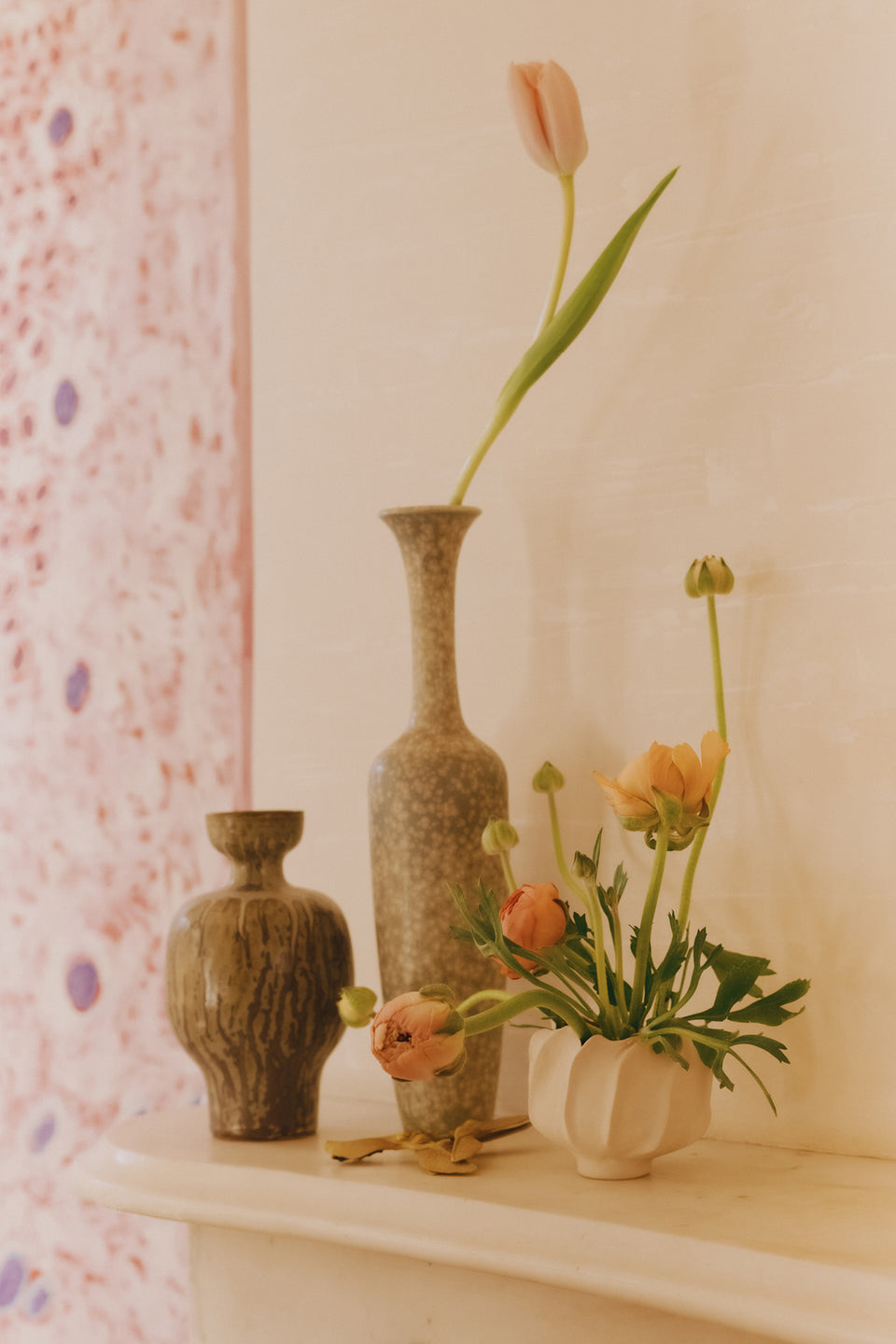 ULLA Luxury Scented Candle Styled on Mantle with Ceramic Vases and Botanical Florals - Lifestyle | Ulla Johnson