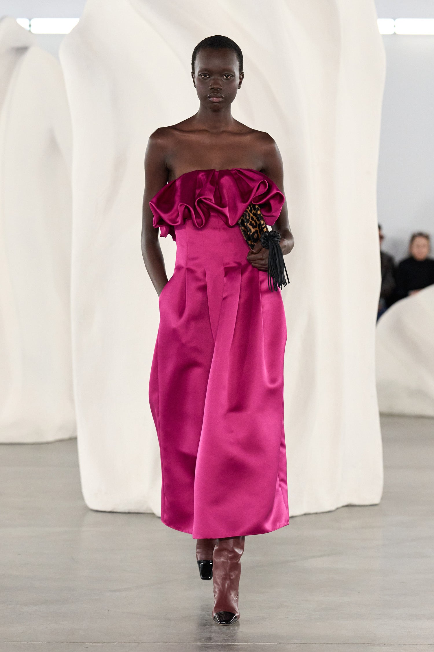 Ulla Johnson Orchid Strapless Satin Dress - AW26 Runway Look, Front Walk | Ulla Johnson