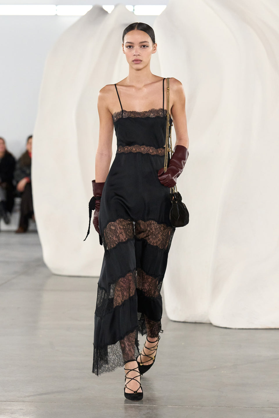 Coco Noir Silk Lace Dress on AW26 Runway, Look 16 - On Model Walking | Ulla Johnson