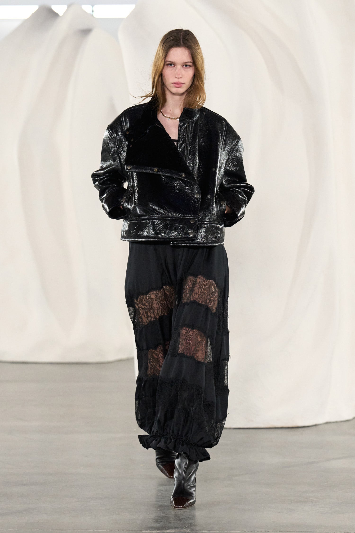 Ulla Johnson Chantal Noir Silk Lace Midi Skirt - AW26 Runway Look 23, Front Walk | Ulla Johnson