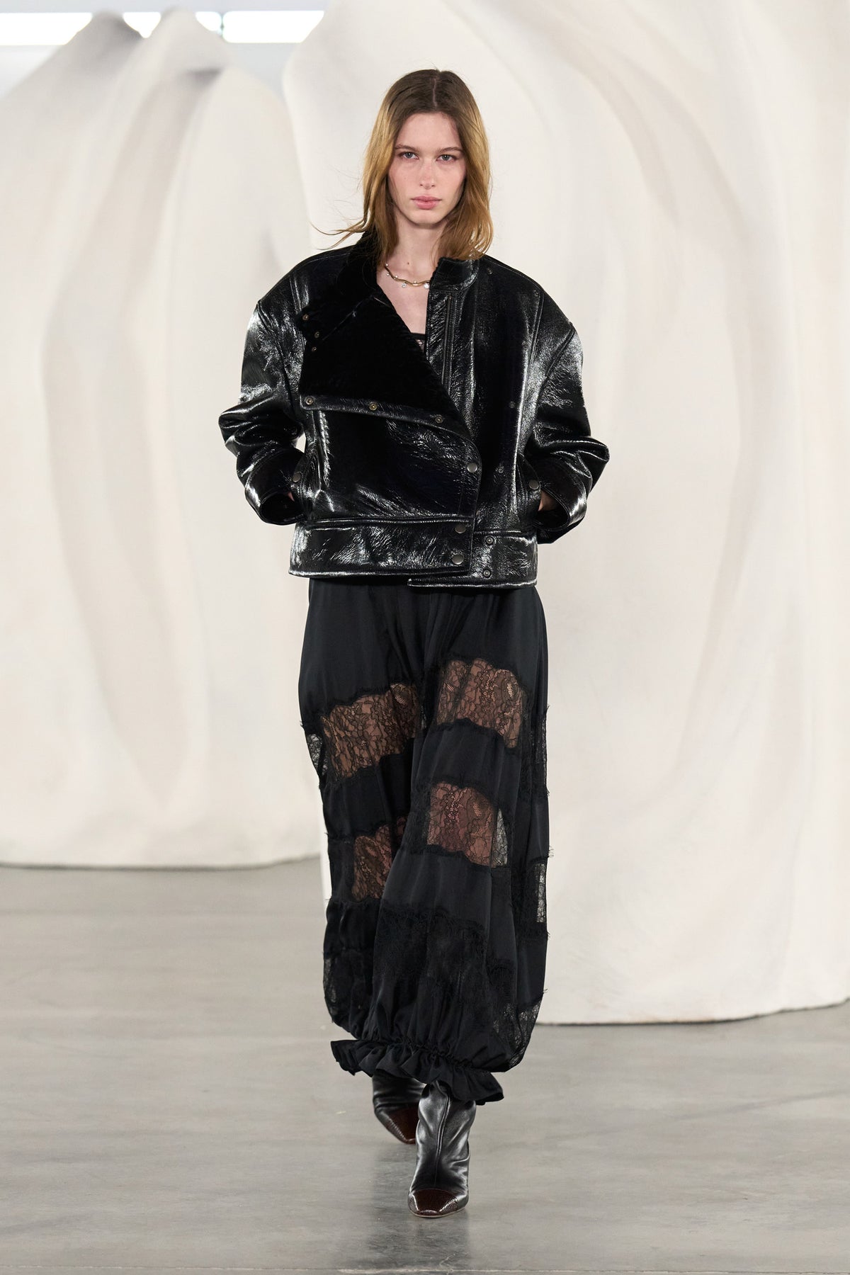 Black Lambskin Leather Jacket - AW26 Runway Look 23 Styled Full Length | Ulla Johnson