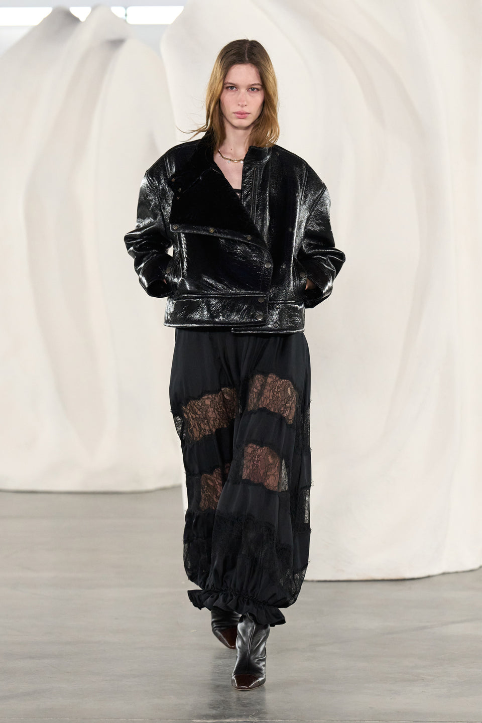 Black Lambskin Leather Jacket - AW26 Runway Look 23 Styled Full Length | Ulla Johnson