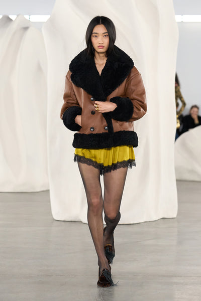Designer Reversible Shearling Coat in Tan & Noir - AW26 Runway Look 28 | Ulla Johnson