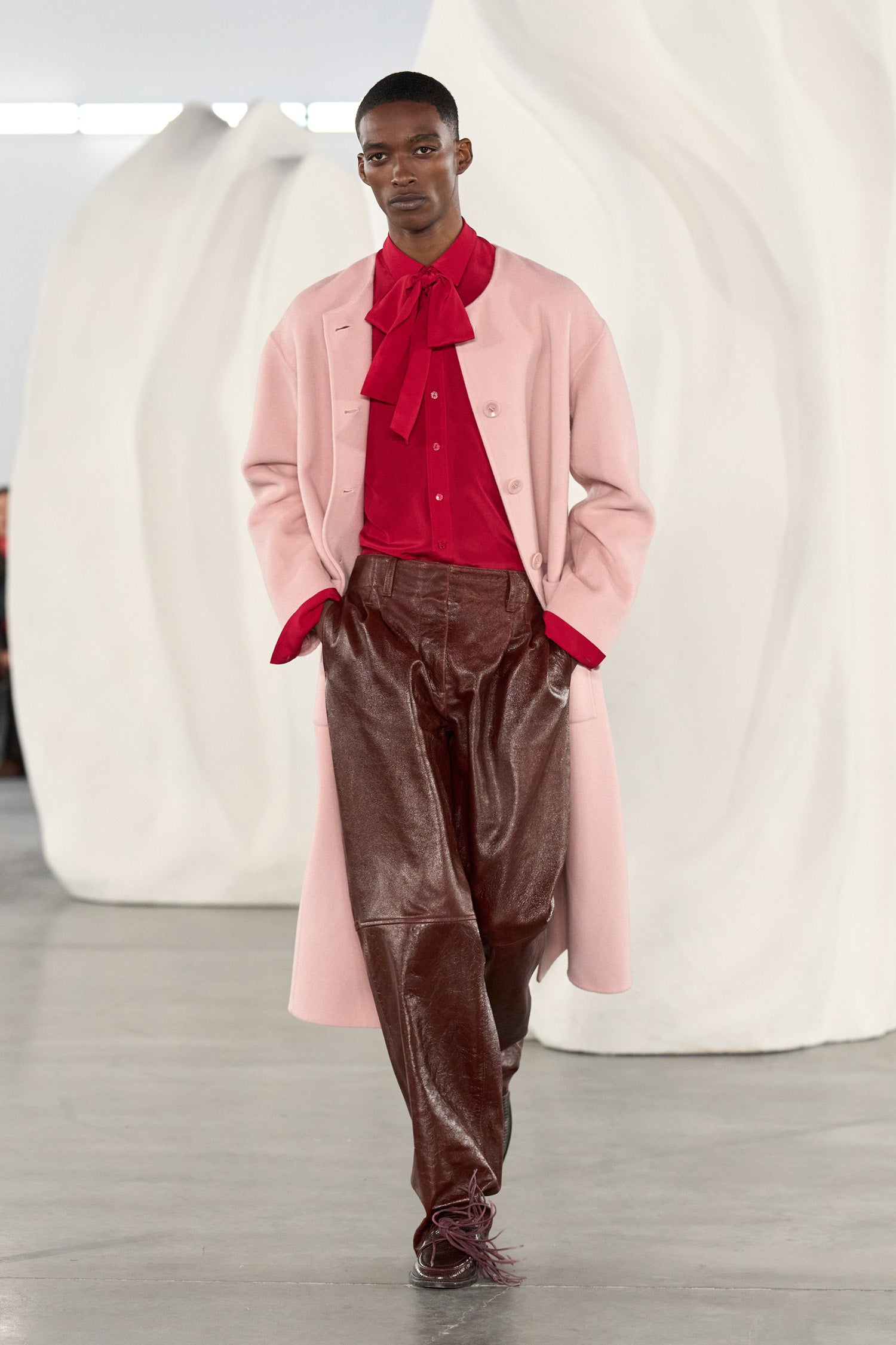 Ulla Johnson Lise Cerise Silk Bow Blouse - AW26 Runway Look 45, Styled with Pink Coat | Ulla Johnson
