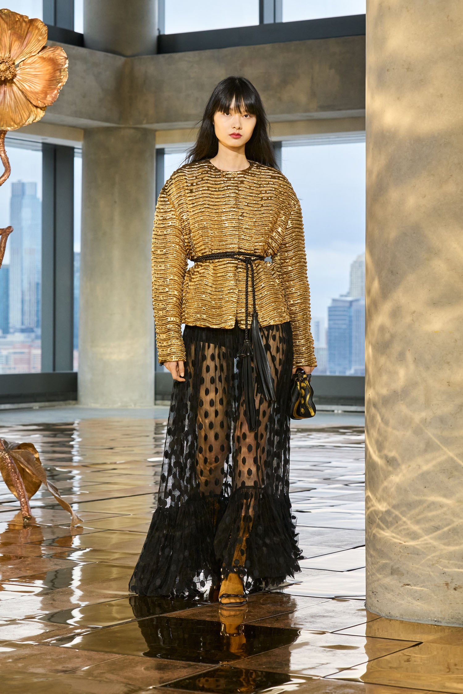 Ulla Johnson Black Leather Rope Belt - AW25 Runway Look with Gold Top | Ulla Johnson