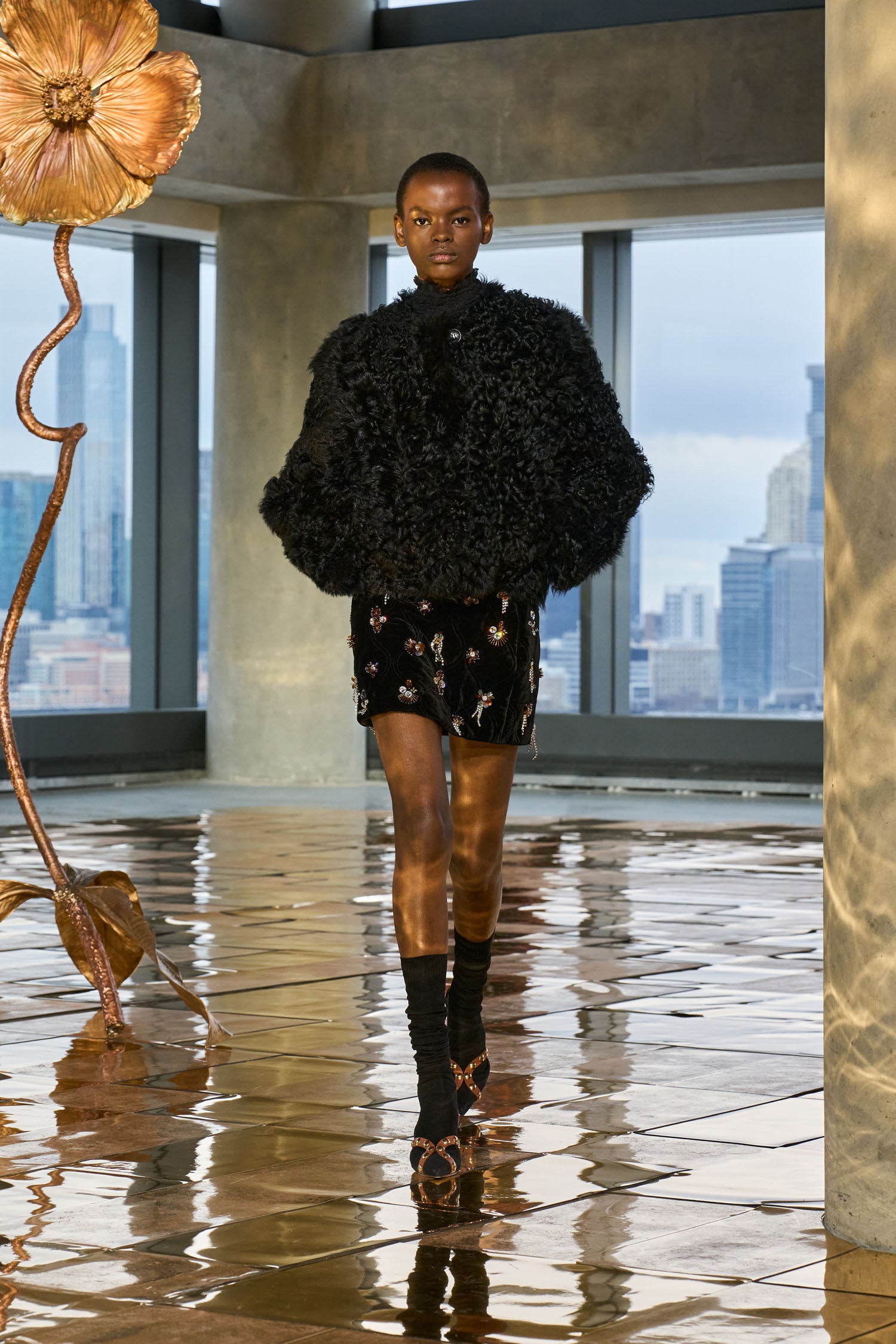 Ulla Johnson Black Curly Shearling Short Coat - AW25 Runway Look 40 Front | Ulla Johnson