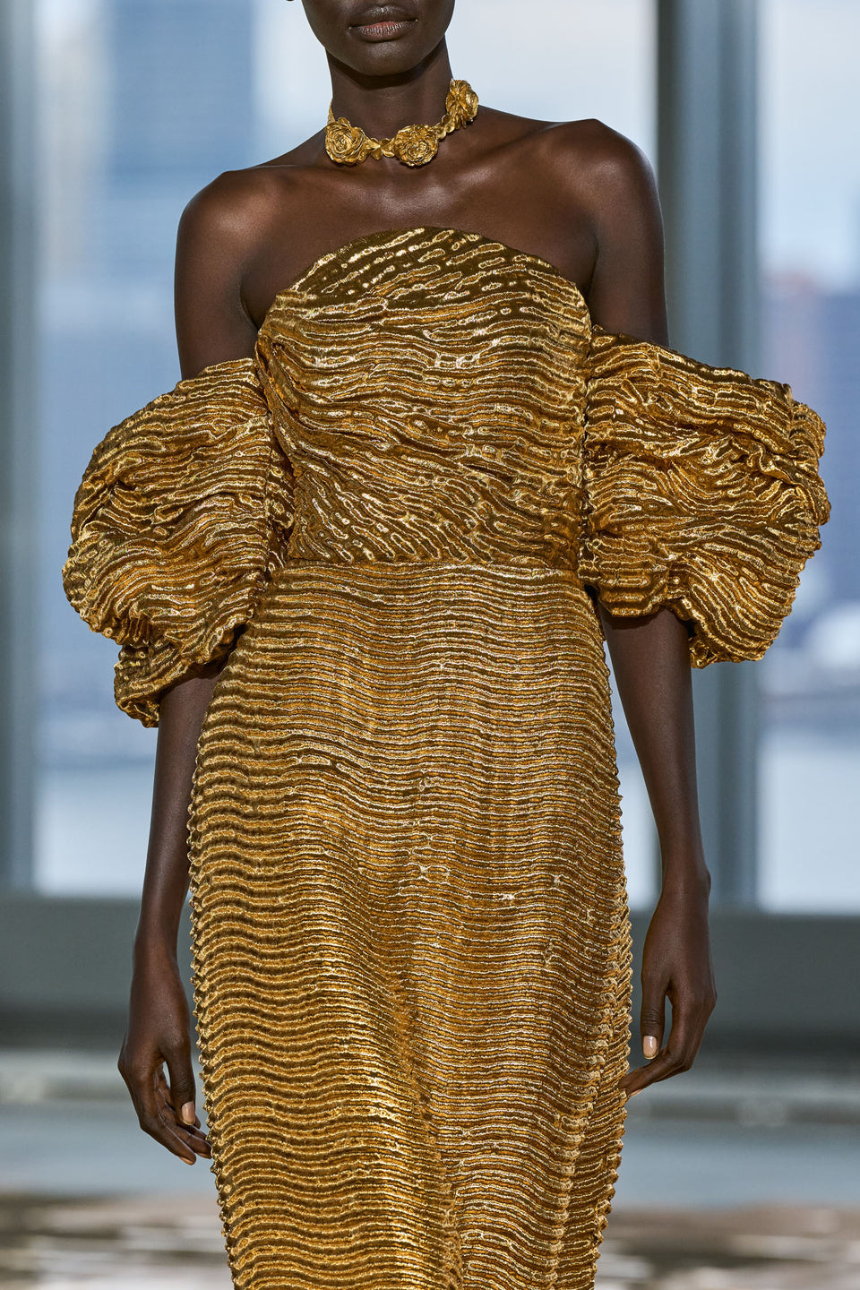 Gold Metallic Nisha Gown Runway Detail - Texture Close Up | Ulla Johnson