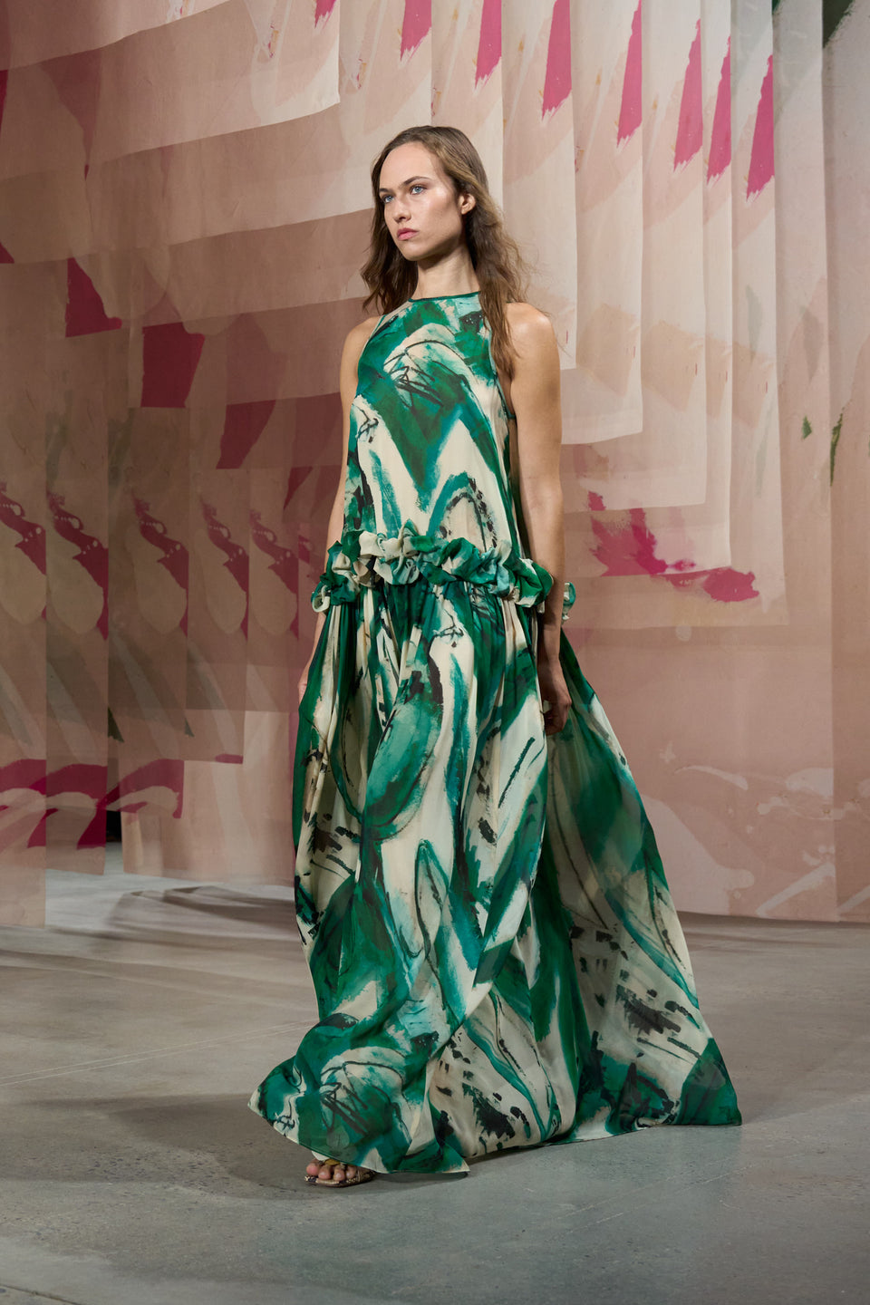 Helen Gown in Green Printed Silk Georgette - SS25 Runway Look 57 | Ulla Johnson