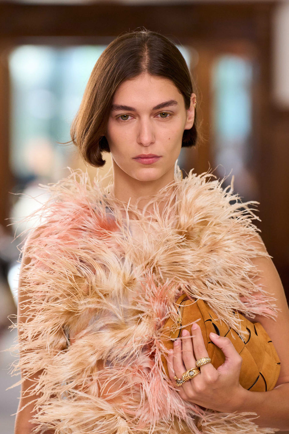 Designer Feather Embroidered Silk Top - Runway Close-Up, Hand-Embroidered Feather Detail | Ulla Johnson