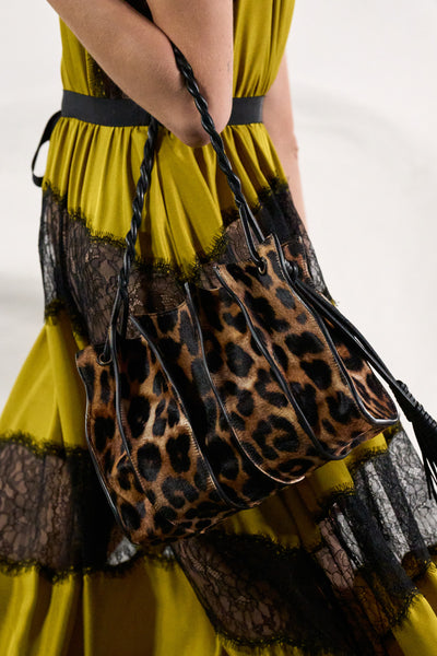 Leopard Haircalf Bag - AW26 Runway Look with Chartreuse Lace-Trim Dress | Ulla Johnson