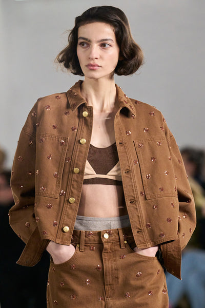Bobbi Embellished Denim Jacket Open - AW26 Runway Look, Designer Sequin Detail | Ulla Johnson